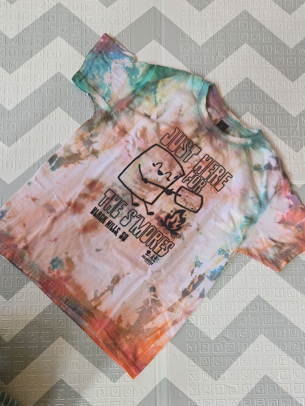 Gildan Tie-Dye Kids Tee with S'mores Graphic - Green, Orange, Pink, Blue